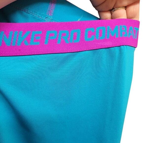 Nike Pro Combat Leggings Capri Teal Blue Training Pants Athletic 392370 Womens S - Picture 9 of 13